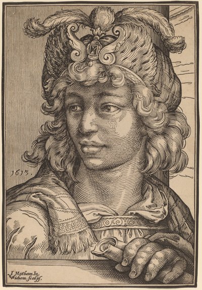 Buste af en ung mand af Christoffel van Sichem I after Jacob Matham