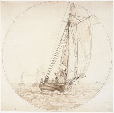 Danish: En fart til Charlottenlund. Dampskibet Caledonia kommer en lystbåd imøde A trip to Charlottenlund af Christoffer Wilhelm Eckersberg
