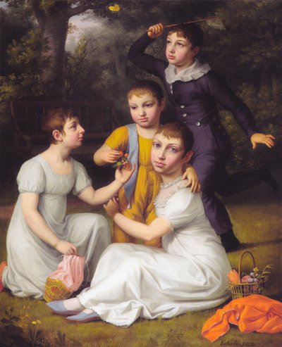 Portræt af Johannes Søbøtkers fire ældste børn i Hummeltofte. af Christoffer Wilhelm Eckersberg