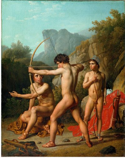 Tre spartanske drenge øver sig i bueskydning af Christoffer Wilhelm Eckersberg