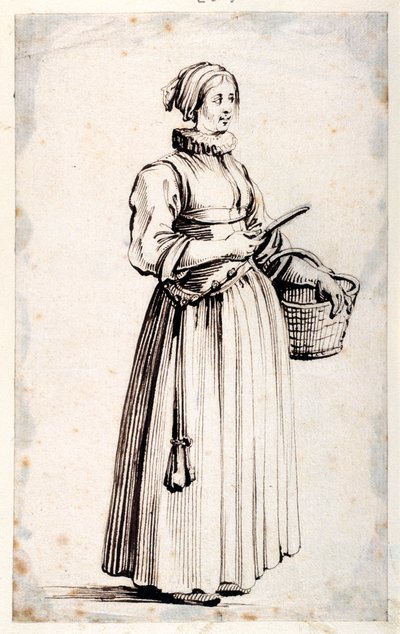 Figur med kurv og kniv (pen og brunt blæk på papir) af Kosma Sergejewitsch Petrow Wodkin