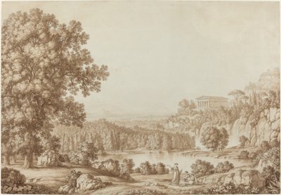 Arkadisk landskab med et dorisk tempel af Christoph Heinrich Kniep