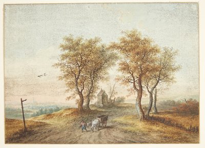 Landskab med træer omkring en landevej og et kapel af Christoph Ludwig Agricola