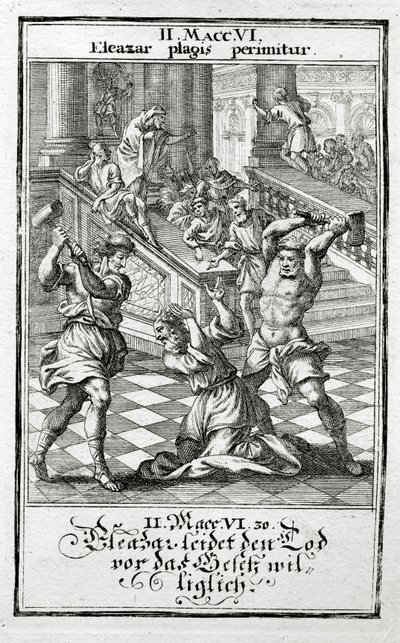 Eleazar accepterer villigt dødsstraf, Makkabæerne 1695 af Christoph Weigel