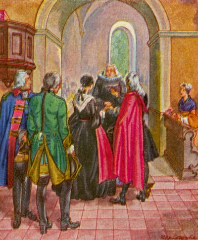 Burgertrauung In Augsburg / Borgerligt bryllup i Augsburg (farvelitografi) af Christophe (1856-1945)