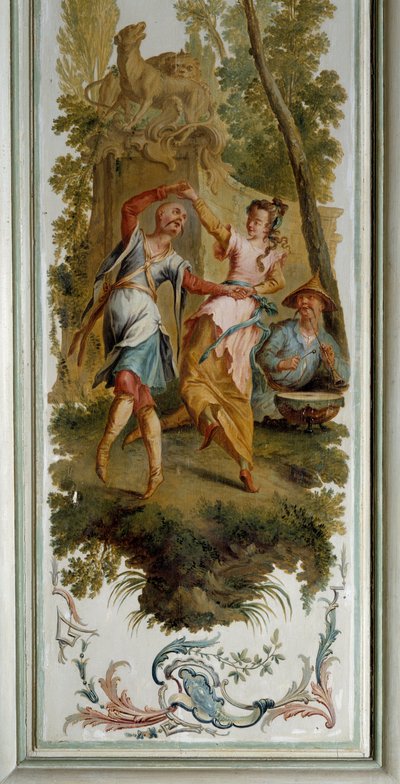 Chinoiserie: Dansescene, panel af den store salon på chateau de Champs sur Marne realiseret af Christophe Huet (1700-1759) af Christophe Huet