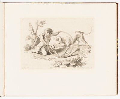 Plade 2, Le Corps de Chasse (Jaghornet), Abes løjer eller menneskelivets forskellige handlinger repræsenteret af aber af Christophe Huet