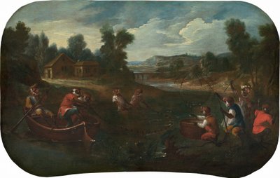 Singerie: The Fishermen, ca. 1739. af Christophe Huet