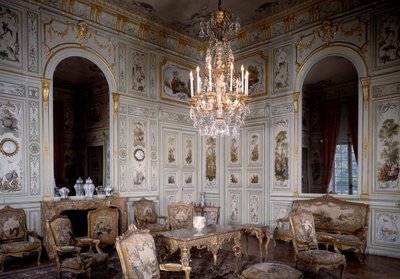 Udsigt over den store stue på Chateau de Champs sur Marne. Dekoreret af Christophe Huet (1700-1759) af Christophe Huet