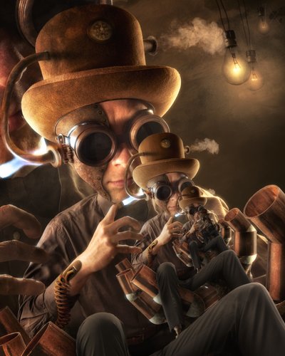 Indbyrdes forbundne steampunk-opfindere af Christophe Kiciak