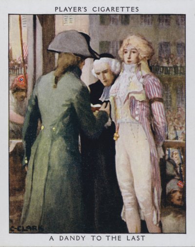 A Dandy to the Last, da Samson, bødlen, spørger, om han må fjerne aristokratens cravat (farve litho) af Christopher (after) Clark