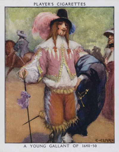 En ung galant fra 1640-50 (farvelitografi) af Christopher (after) Clark