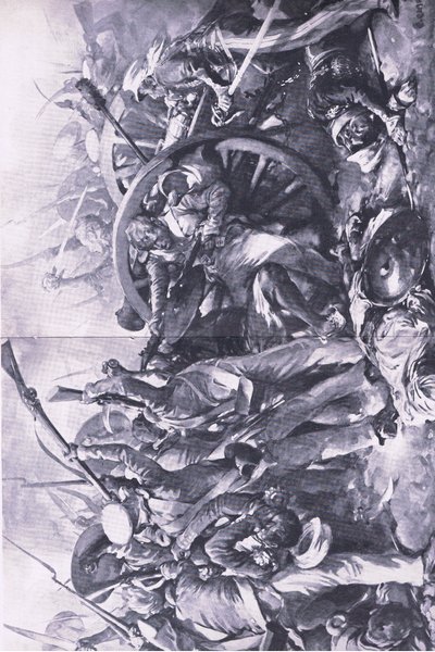 Slaget ved Meanee, den 17. februar 1843: Kampen ved kanonerne , illustration fra British Battles on Land and Sea , 1915 af Christopher Clark