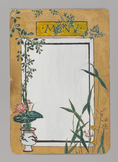 Menukort med bambus og blomster, ca. 1880. Akvarel, sort blæk og metallisk maling af Christopher Grant La Farge