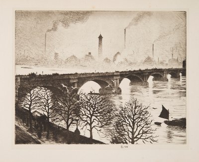 Waterloo Bridge fra et Savoy-vindue, pub. 1925. af Christopher Richard Wynne Nevinson