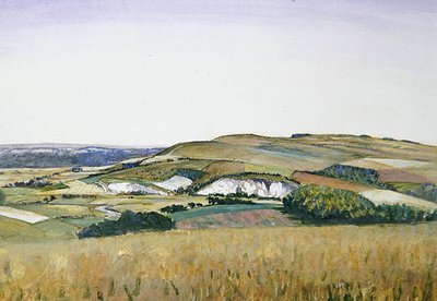 Amberley (akvarel og gouache på papir) af Christopher Richard Wynne Nevinson
