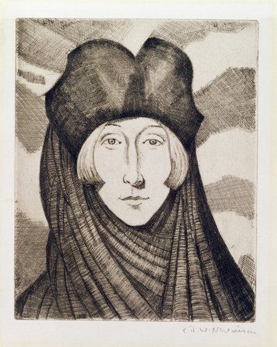 Edith Sitwell (1887-1964) 1927 (ætsning og tørnål) af Christopher Richard Wynne Nevinson