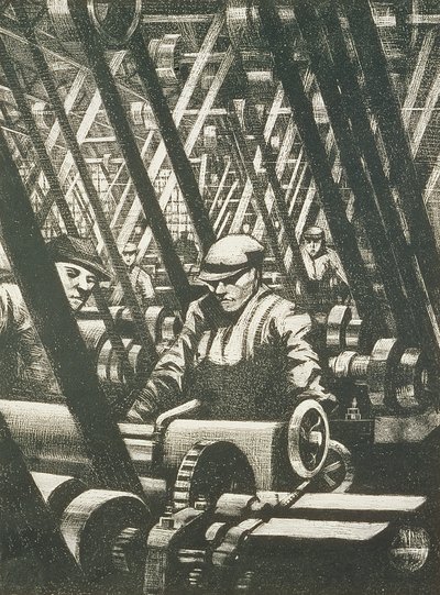 Fremstilling af motoren, 1917 (ætsning og tørpunkt) af Christopher Richard Wynne Nevinson