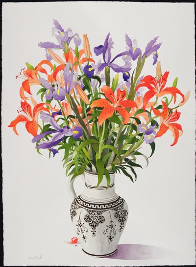 Blomster i en sort og hvid kande (wc) af Christopher Ryland