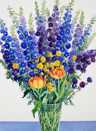 Lærkespore og delphiniums (akvarel på papir) af Christopher Ryland