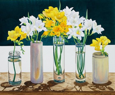 Still Life Freesias (akvarel på papir) af Christopher Ryland