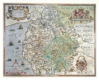 Et kort over Westmorland og Cumberland, 1576 af Christopher Saxton