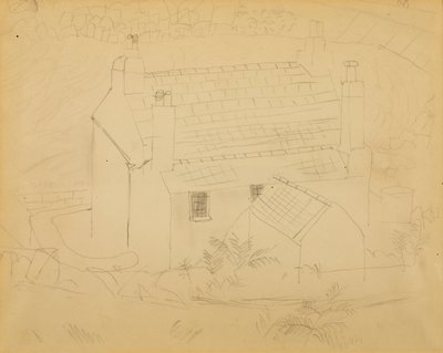 Cottage, Cornwall (blyant på papir) af Christopher Wood