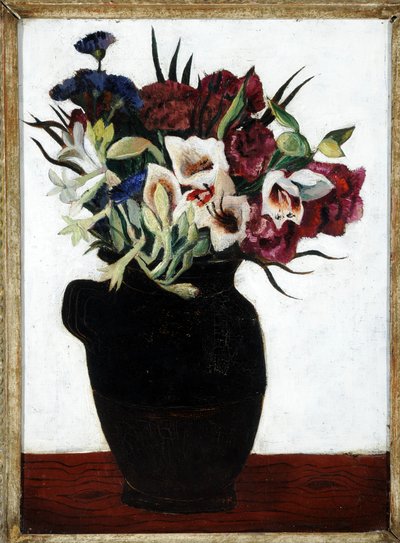 Blomster i en sort kande (olie på lærred) af Christopher Wood