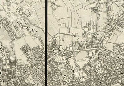 Detalje af området omkring Pentonville, fra kort over London, fra en faktisk opmåling foretaget i årene 1824 af Christopher and John (fl.1821 40) Greenwood