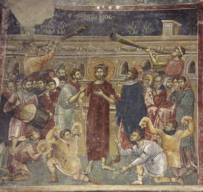 Musikernes Mocking of Jesus-scene, ca 1317 af Chrostiras Michael