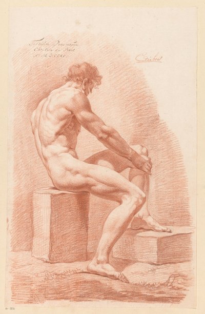Siddende mand nøgen, set fra siden (3. præmie 1790) af Chrétien Dubois