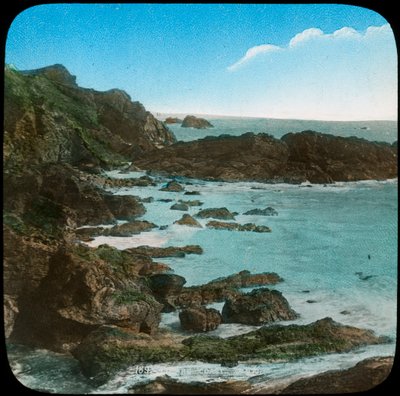 Kystscene nær Lizard, Cornwall, slutningen af det 19. eller begyndelsen af det 20. århundrede af Church Army Lantern Department