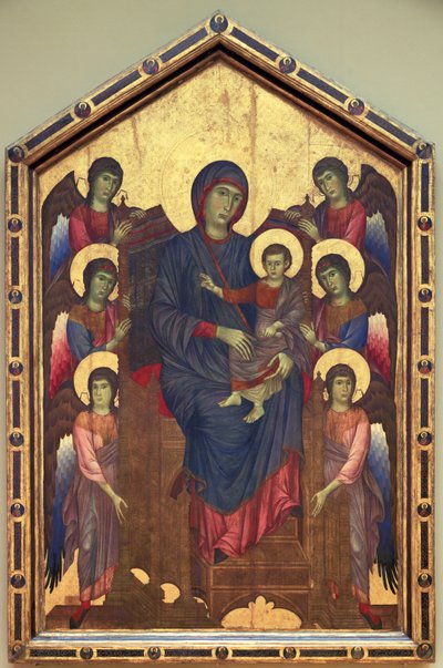 Jomfruen og barnet i majestæt omgivet af seks ... af Cimabue (c.1240 c.1301)