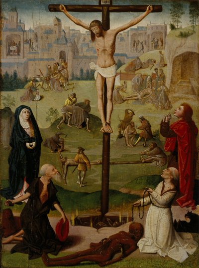 Korsfæstelsen med Sankt Hieronymus og Sankt Dominikus og scener fra lidelsen af Circle of Geertgen tot Sint Jans