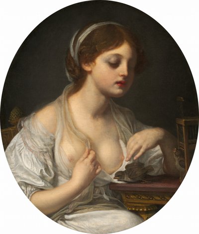 Pige med fugle af Circle of Jean Baptiste Greuze