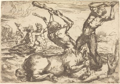 Kamp mellem en kentaur og en triton af Circle of Jusepe de Ribera