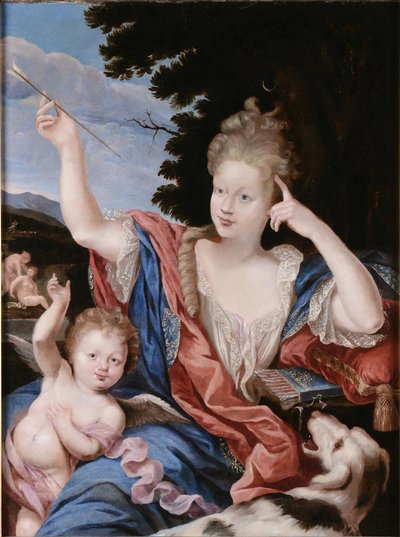 "Portræt af en dame i Dianas kostume". af Circle of Pierre Mignard I