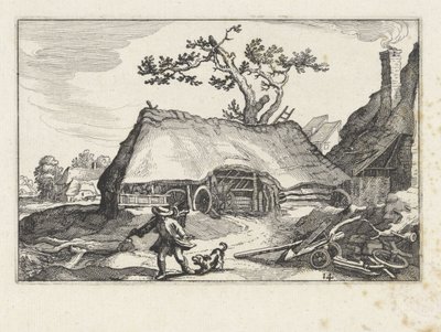 Gøende hund på en gård Landskaber med gårde (serietitel) af Claes Jansz. Visscher (II)
