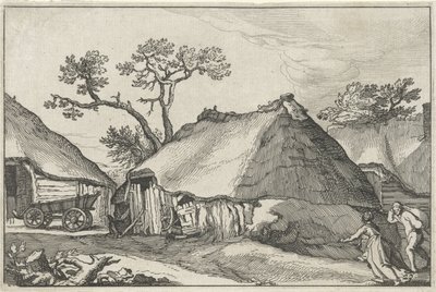 Gård og en vogn i en gård Landskaber med gårde (serietitel) af Claes Jansz. Visscher (II)