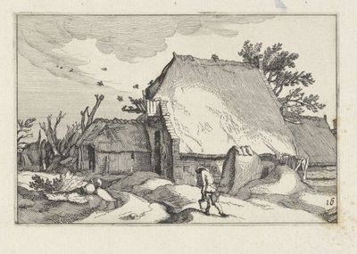 Gård og mand med to spande Landskaber med gårde (serietitel) af Claes Jansz. Visscher (II)