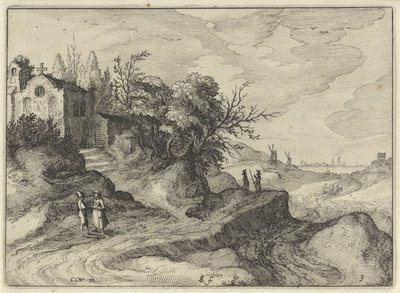 Kapel på en snoet landevej Hollandske landskaber (serietitel) Amaeniores Aliquot Regiunculae (serietitel på objekt) af Claes Jansz. Visscher (II)