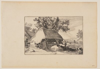 En lade, fra Landskaber (Verscheyden aerdige Lanthuysen...) af Claes Jansz. Visscher