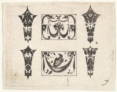 Sorttryk med to vandrette paneler og fire rammer, ca. 1620. af Claes Jansz Visscher