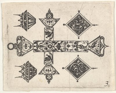 Sorttryk med latinsk kors og fire motiver, ca. 1620. af Claes Jansz Visscher