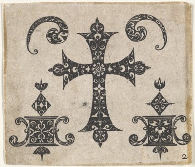 Sorttryk med latinsk kors og små motiver, ca. 1620. af Claes Jansz Visscher