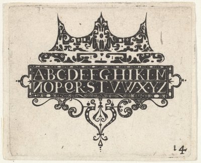 Sorttryk med alfabetet, ca. 1620. af Claes Jansz Visscher
