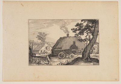 Gårde, understel af en vogn i midten, fra Landskaber (Verscheyden aerdige Lanthuysen...) af Claes Jansz. Visscher
