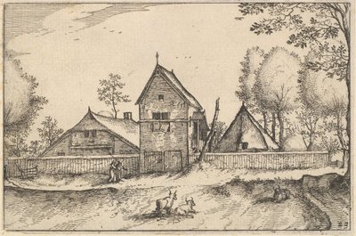 Stor muret gård, tallerken 23 fra Regiunculae et Villee Aliquot Ducatus Brabantiae, ca. 1610 af Claes Jansz Visscher