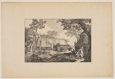 Tobias og englen, fra Landskaber (Verscheyden aerdige Lanthuysen...) af Claes Jansz. Visscher