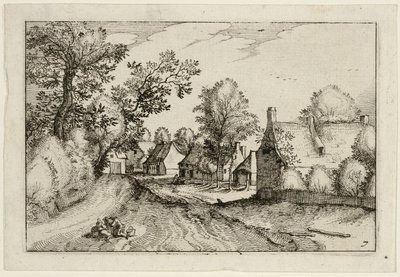 En landsbyvej, planche syv efter Billeder af gårde, landhuse og rustikke landsbyer (Praediorum villarum et rusticarum casularum icones) af Claes Jansz. Visscher II